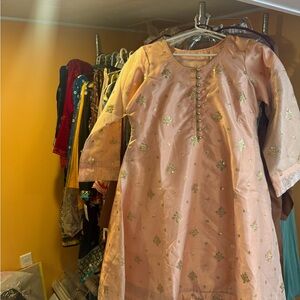Peach Embroidered Kurta with Gold Accents